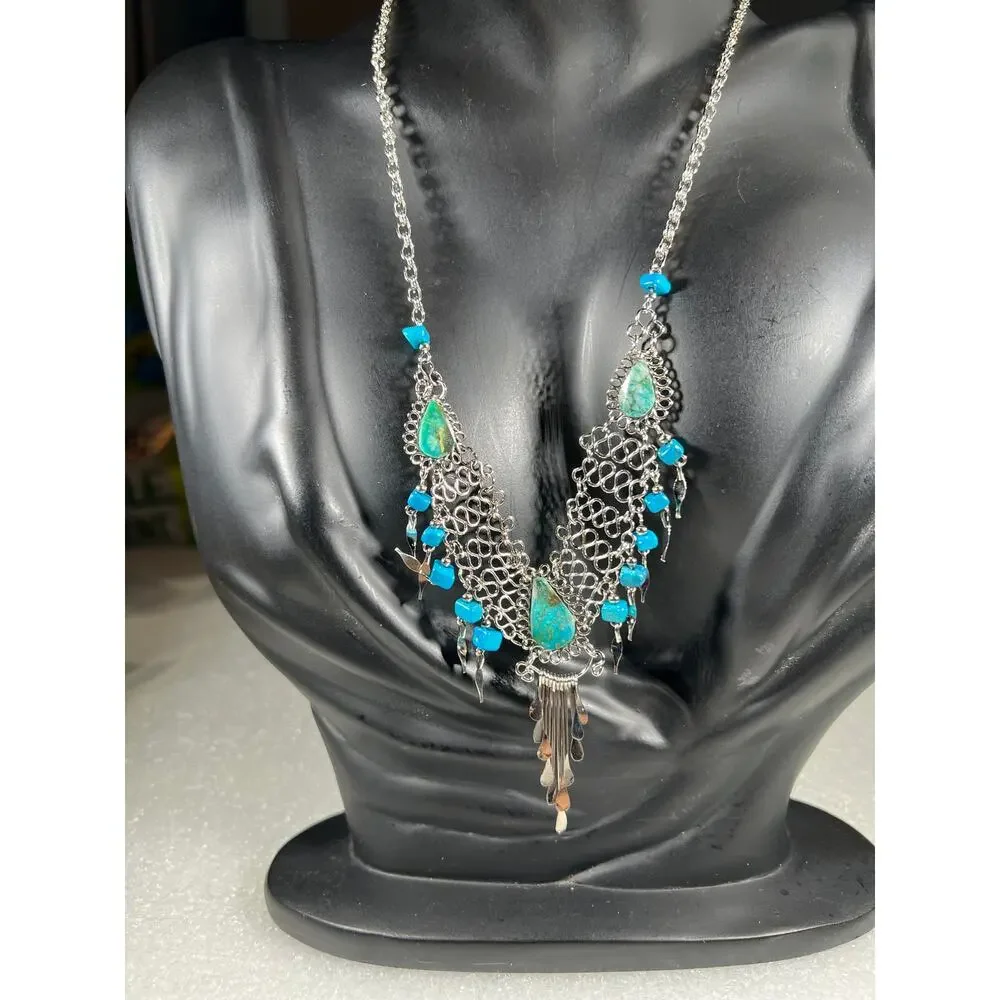 Vintage Natural Stone Hand Crafted Wire Wrap Necklace 80s 90s Southwestern Look - Picture 2 of 16
